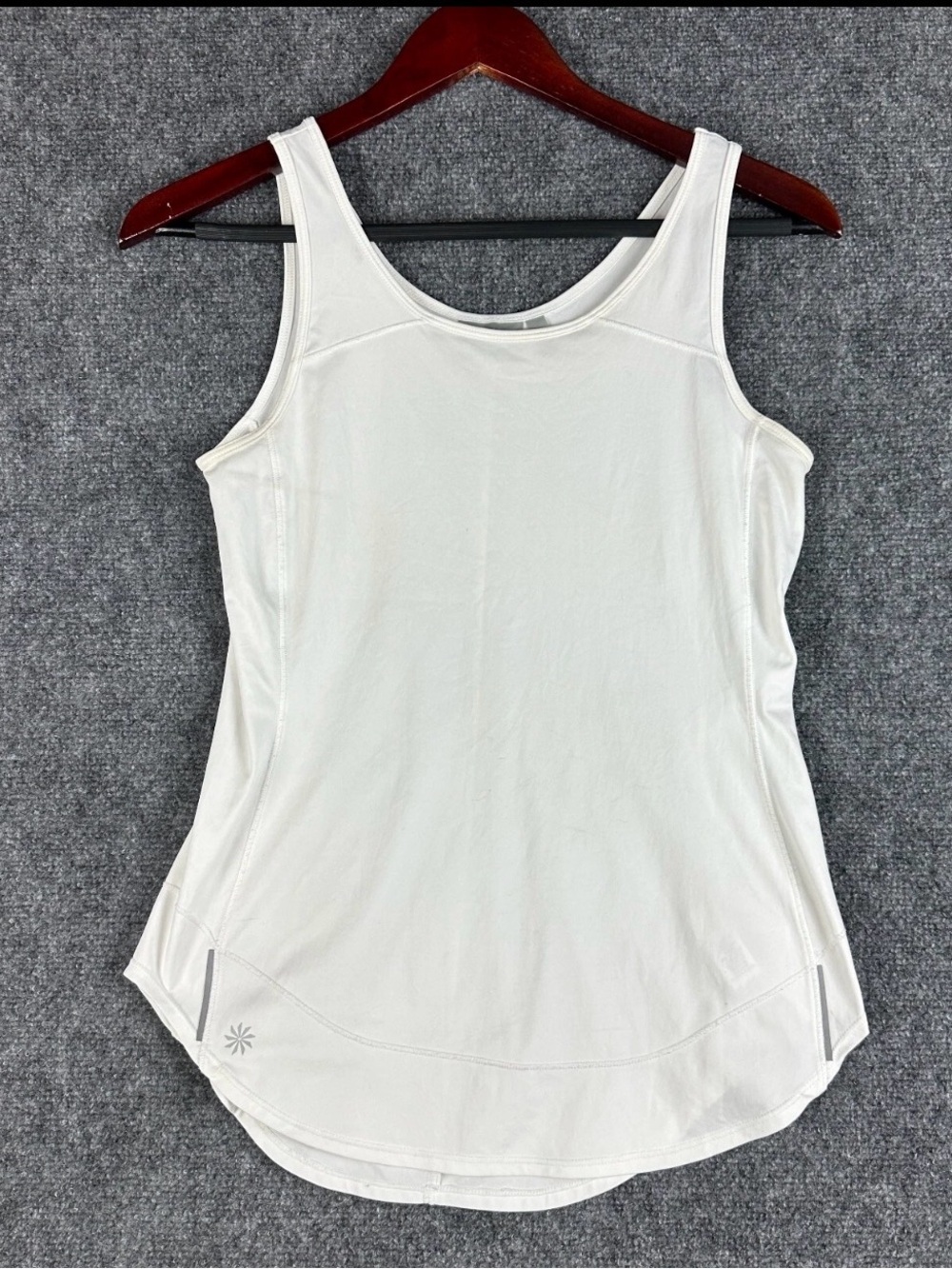 Athleta Record Breaker Tank Top Womens XXS White Reflective Curved Hem Logo